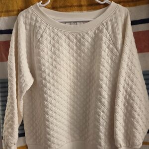 •LOFT•Ladies Cream Soft Quilted-Texture Tailored Sweatshirt Size L  EUC